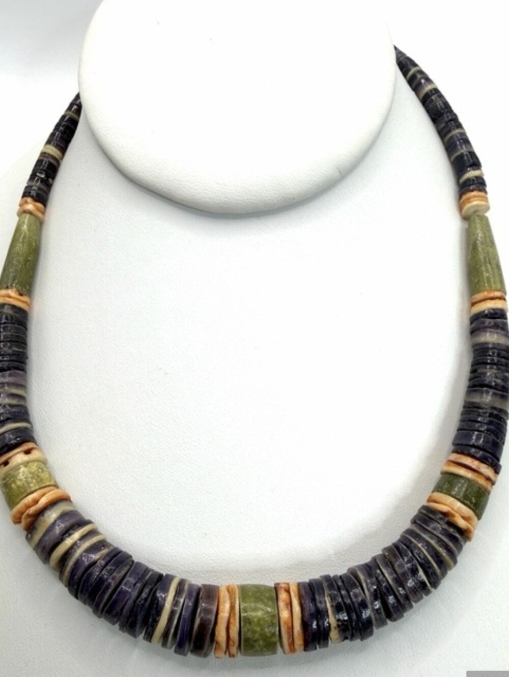 Vintage Native American-inspired Wampum Shell & Heishi Bead Necklace, 18”